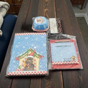 Mary Engelbreit Christmas Scottie Dog Set Journal Clipboard Baking Cups New